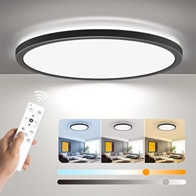  LED Flush Mount Ceiling Light with Remote Control, 12 Inch 24W 12Inch Black - Image 1 of 4