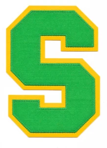 PATCH VARSITY LETTERMAN LETTER S GREEN YELLOW SAN FRANCISCO SEATTLE SOUTH SPAIN - Picture 1 of 1