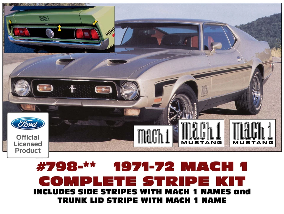Ford Mustang 798 - 1971 1972 - Mach 1 kit completo de rayas y nombres - 3 colores Foto 1 de 1