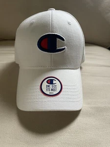 Champion hat cap "C" Logo Embroidered White Adjustable One Size black - Picture 1 of 3