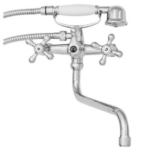 Chrome Cross Very Long 'S' Type Spout Tap Head Bath Filler Shower Wall Mounted - Picture 1 of 2