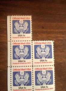 LOTE DE 5 SELLOS DE 1 CÉNTIMO, 4 CÉNTIMOS, 20 CÉNTIMOS Y 5,00 SELLOS POSTALES OFICIALES DE EE. UU., COMO NUEVOS - Imagen 1 de 5