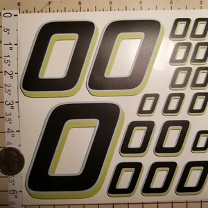 Matte Black-w/White & lime #0's Racing Numbers Vinyl Decal Sheet 1/10-1/12 - Picture 1 of 11