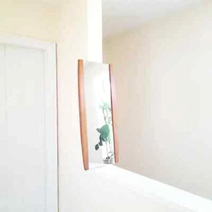 70s Vintage Teak Framed Wall Mirror Portrait or Landscape Danish Scandi 31 x 14" - Picture 1 of 10