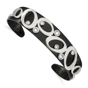 Stainless Steel Polished Black IP w/Swarovski Crystal 15.00mm Bangle - Picture 1 of 3