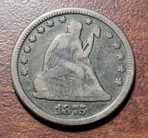 Moneda tipo plata siglo XIX con tono original de cuarto libertad sentada 1875 - Imagen 1 de 2