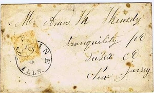 1850s Cover Moline, Illinois to Tranquility NJ – PAID 3 Handstamp to Tranqullity - Picture 1 of 1