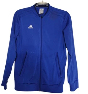Adidas Full Zip Jacket Youth Small Blue Stripes 100% Polyester Long Sleeves - Picture 1 of 9