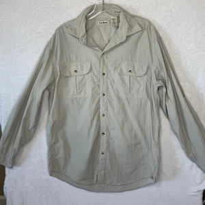 Vintage LL Bean Button Up Shirt Mens Medium Light Khaki Ripstop Outdoors *Flaw - Picture 1 of 18