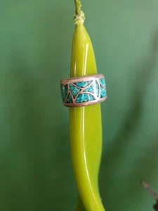MARVELOUS VINTAGE NAVAJO TURQUOISE CHIP INLAY RING OLD NATIVE AMERICAN 6.25 - Picture 1 of 8