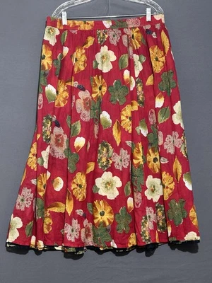 Reversible Maxi Skirt Sz XL Burgundy & Navy Blue With Floral Prints Cottagecore - Image 1 of 4