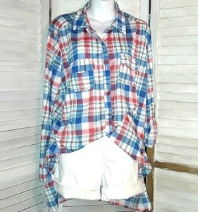 Camisa French Laundry para mujer talla 1X manga larga abotonada a cuadros - Imagen 1 de 8