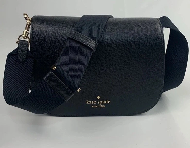 KATE SPADE MADISON 黑色 SAFFIANO 皮革马鞍包可调节肩带 完好 — 第 1/4 张图片