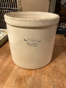 Blue Crown Stoneware Glazed Crock 2 Gallon Robinson Ransbottom Made In USA - Picture 1 of 15