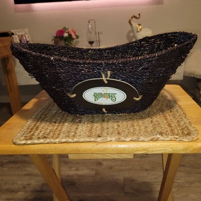 Mainstays Oval Dark Seagrass Storage Basket with Chalkboard - Image 1 of 3