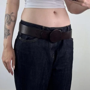 Y2K Vintage Allsaints Cinturón Cuero Genuino Círculo Marrón Oscuro - Imagen 1 de 9