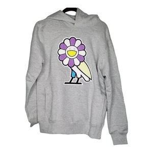 OVO Drake Takashi Murakami Womens Sz Small Chenille Flower Owl Gray Hoodie NWT - Picture 1 of 7