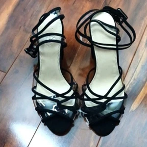 New Charlotte Russe Womens Ankle Strap Heels Shoes Black Open Toe Buckle size 9 - Picture 1 of 6