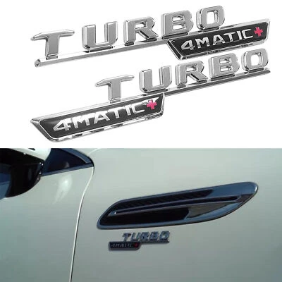 CHROME SILVER TURBO 4MATIC+ Plus Side Fender Emblem Badge For AMG E53 GLE53 GT53 - Изображение 1 из 4