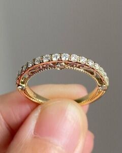 Round Cut Diamond 1Ct Lab Created Vintage Eternity Ring 14K Yellow Gold Plated