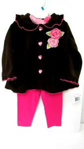 Infant Girls Brown/ Pink Fleece Jacket Shirt & Leggings 3 pc Baby Outfit 24m - Picture 1 of 8