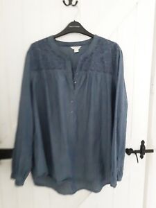 MONSOON SIZE 20 DENIM BLUE LIGHTWEIGHT COTTON BLOUSE COOL EMBROIDERY 