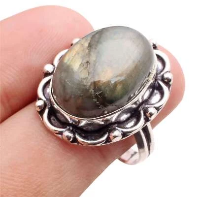 Pietra Labradorite Placcato Argento Handmade Anello Gioielli Regalo Misura US 8 - Immagine 1 di 3