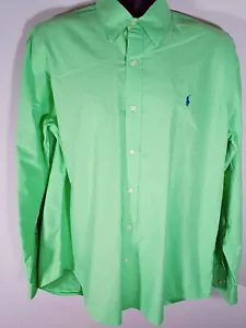 Ralph Lauren Men's Large Lime Green Button Front LS Shirt Blue Pony - Picture 1 of 9