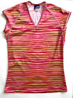 MIZUNO Women's M Athletic Running Yoga Shirt Pink Stripes Sleeveless Cap Sleeve
