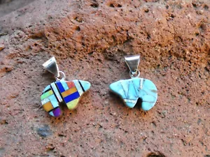 Double Sided Bear Pendant Sterling Silver Turquoise & Multi Gemstone New R32 - Picture 1 of 12