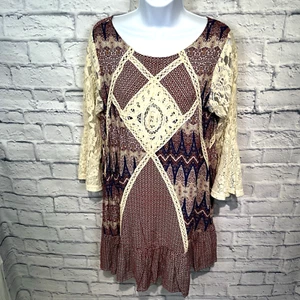 Umgee Dress Womens Large Aztec Design Bell Sleeves Colorful - Picture 1 of 14