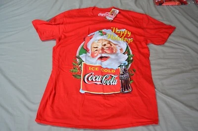 Coca Cola Christmas T-Shirt Red Santa Happy Holidays Ice Cold New 100% Cotton XL