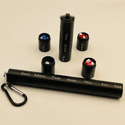 Aluminum Survival Pill Case Box Container Keychain Outdoor pill organizer 7 days - Image 1 of 4