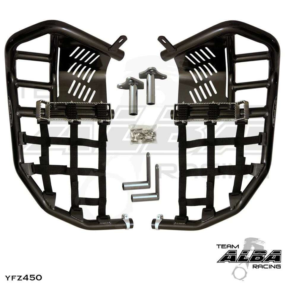 Yamaha YFZ 450 Nerf Bars  Pro Peg Heel Guard  Alba Racing  Black Black 199 T7 BB - Image 1 of 4