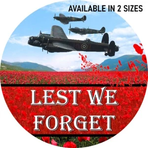 Poppy Badge Remembrance Day Red Poppy Lancaster Bomber & Spitfire poppy Lest we - Picture 1 of 3