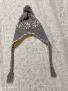 no brand girls gray knitted snowflake flower design earflap beanie. size small? - Picture 1 of 10