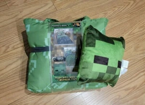 NEW! Minecraft Twin 5 piece Bed Set Comforter Sheet Tote Creeper Pillow Case - Picture 1 of 9