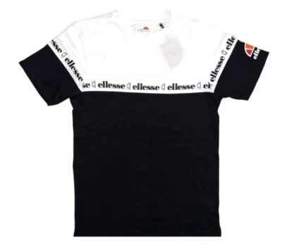 Ellesse Men's T-shirt Chest Taped Sport Cotton Tee Black/White Top New XS - XL - Image 1 of 3