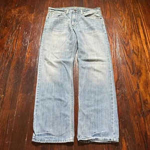 American Eagle Jeans Mens 34x32 Blue Relaxed Straight Faded Whiskers - Picture 1 of 14
