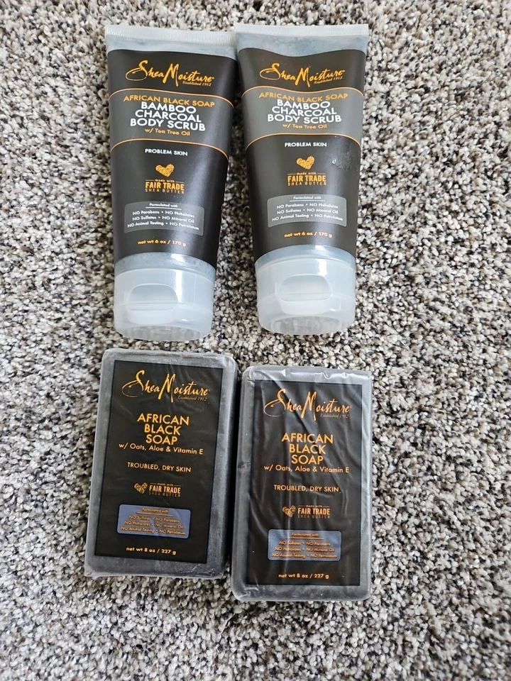 2 乳木果保湿非洲黑皂竹炭身体磨砂膏和2个肥皂 — 第 1/1 张图片