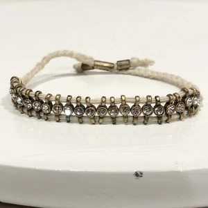 J CREW Geflochtenes Seil Armband Goldfarben Strass Faux Diamant Akzent Verstellbar - Bild 1 von 7