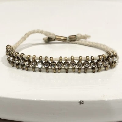 Brazalete de cuerda trenzada J CREW tono dorado estrás imitación diamante acento ajustable Foto 1 de 4