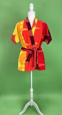 Vintage 60s 70s Mod Geometric Short Terrycloth Robe Swim Cover-up - Size S/M/L - Image 1 of 4