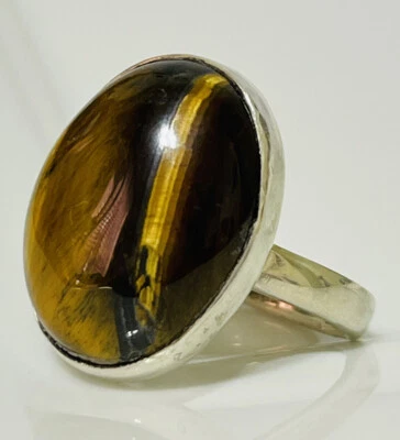 Anillo de plata esterlina 925 ojo de tigre hecho a mano joyería EE. UU. talla 7/9,1 g joyería Foto 1 de 4