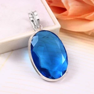 Colgante Topacio Azul, Colgante Plata de Ley 925 Hecho a Mano, Joyería Regalo Para Ella - Imagen 1 de 4
