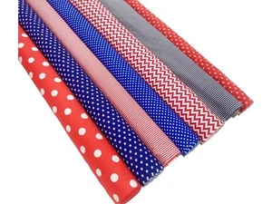 Red and Blue Polycotton Fabric Star Stripe American British Dressmaking - Picture 1 of 33