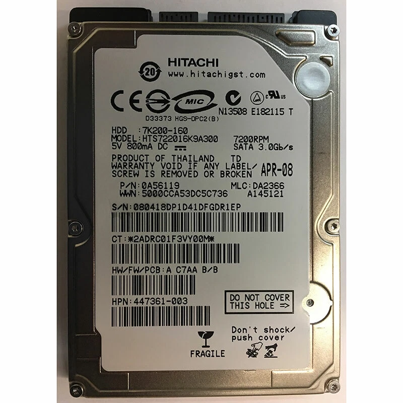 0A56119 - Hitachi 160GB 5400 RPM SATA 2.5" HDD - Image 1 of 1