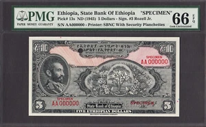 Äthiopien 5 Dollars SPECIMEN ND (1945) Pick-13s GEM UNC PMG 66 EPQ - Bild 1 von 2