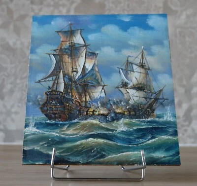 HUILE SUR PANNEAU - Bataille de Trafalgar en 1805 - Travail des années 50 - Photo 1/4