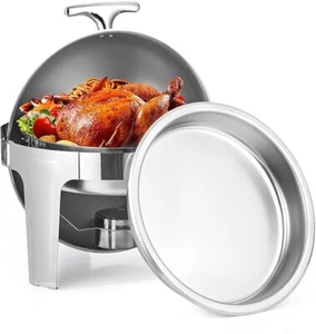 6.8 Qt Round Chafing Dish Buffet Set Stainless Steel Roll Top Chafing Dishes USA - Picture 1 of 6